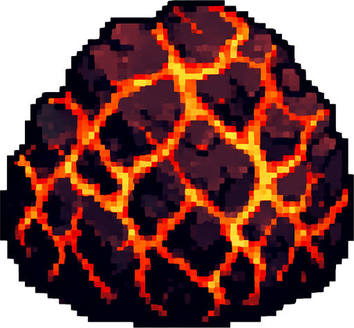 roca magma.
In-Game asset.  2d.  High contrast.  No shadows. pixelart