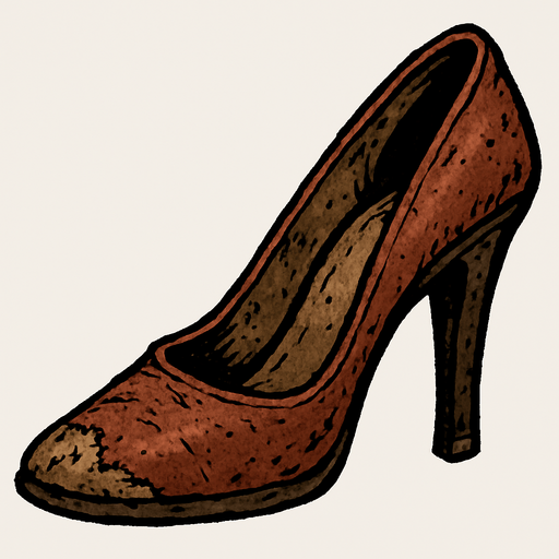 A well worn high heel shoe.
In-Game asset.  2d.  High contrast.  No shadows