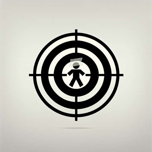 a target with a picture of a stickman taped on it.
Single Game Texture.  In-Game asset.  2d.  Blank background.  High contrast.  No shadows
