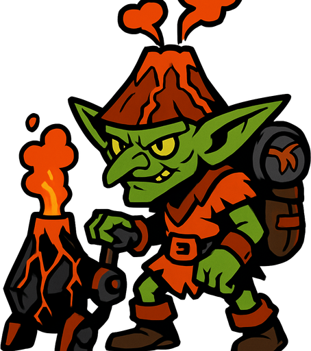 volkanik gezgini goblin.
In-Game asset.  2d.  High contrast.  No shadows