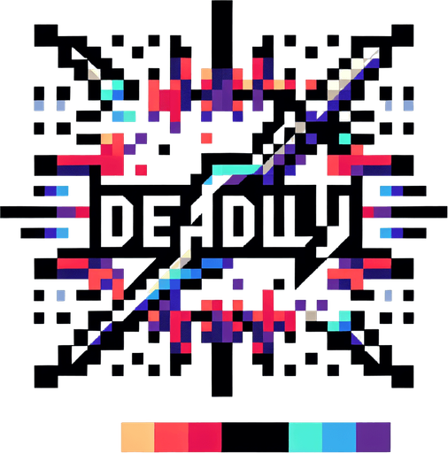 colored text saying (DEADLY). sharp dagger edges around the text. pixelated. 8 bit. retro Single Game Texture. In-Game asset. 2d. Blank background. High contrast. No shadows.