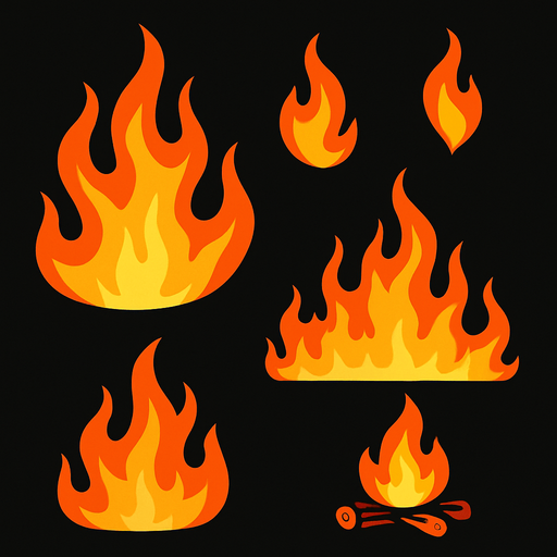 group of fire.
In-Game asset.  2d.  High contrast.  No shadows