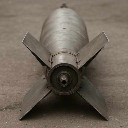 Photorealistic aircraft bomb, behind view