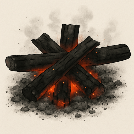 Yanmış odunlar kül ve kor ekle