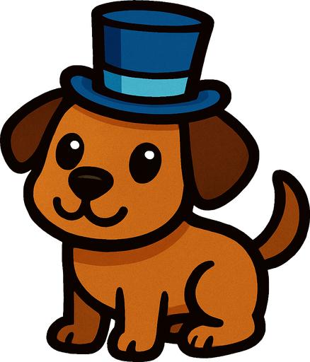 Brown dog with a blue top hat. 🎩.
In-Game asset.  High contrast.  No shadows. 2d.
