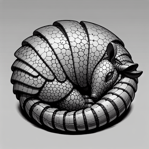 Un armadillo hecho bolita.
Single Game Texture.  In-Game asset.  2d.  Blank background.  High contrast.  No shadows