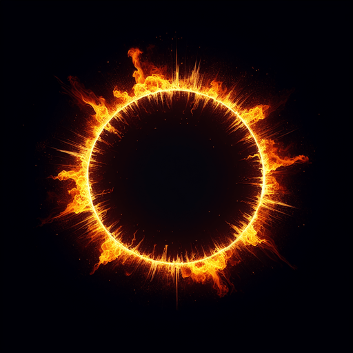 A ring of nuclear fire seen from overhead.
Single Game Texture. In-Game asset. 2d. Blank background. High contrast. No shadows.