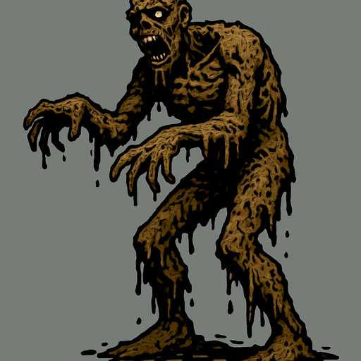 a zombie covered in mud.
In-Game asset.  2d.  High contrast.  No shadows