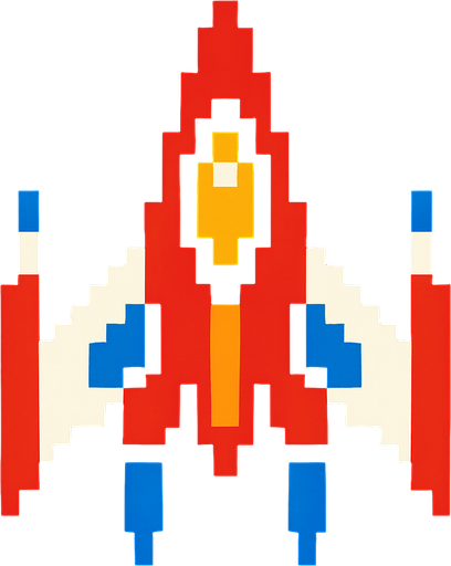 A ship for a OLD school arcade space shooting game.
In-Game asset.  2d.  High contrast.  No shadows