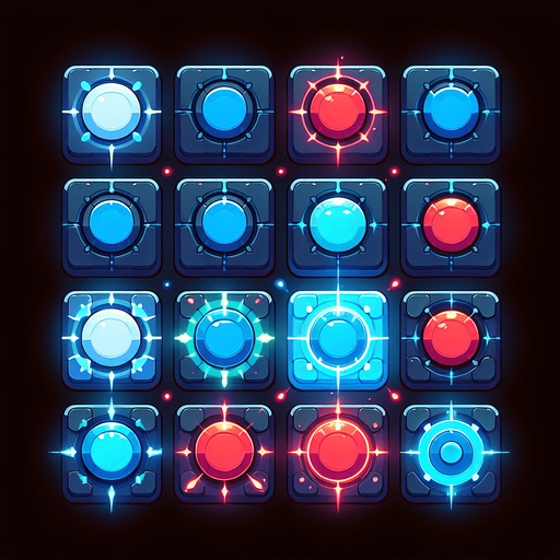 Design: Square or circular glowing pads that react when hit.

Effect: A pulse effect when the ball lands perfectly.

Variations: Different colors per beat type (e.g., blue for normal, red for speed boosts)..
Single Game Texture.  In-Game asset.  2d.  Blank background.  High contrast.  No shadows