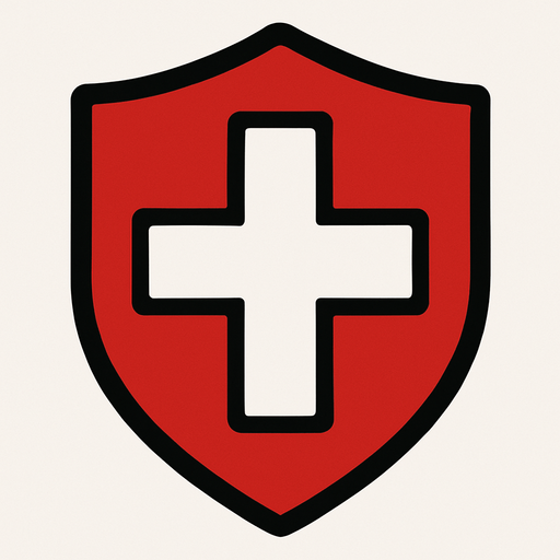 a red shield with a white cross on it.
In-Game asset.  2d.  High contrast.  No shadows