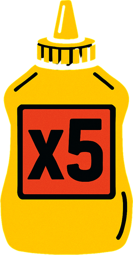 Mustard Bottle, label is x5.
In-Game asset.  2d.  High contrast.  No shadows