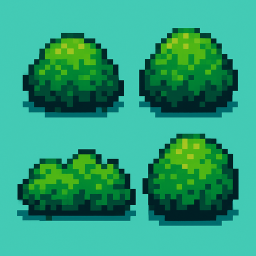 Generame arbustos pixelar.
In-Game asset.  2d.  High contrast.  No shadows