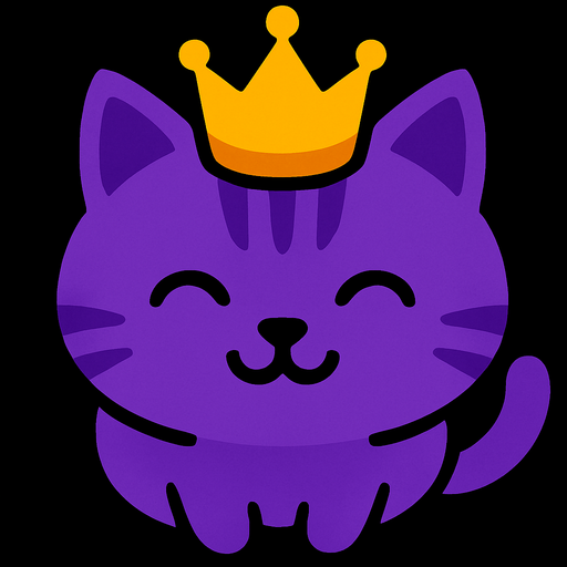 top view of purple cat wearing crown