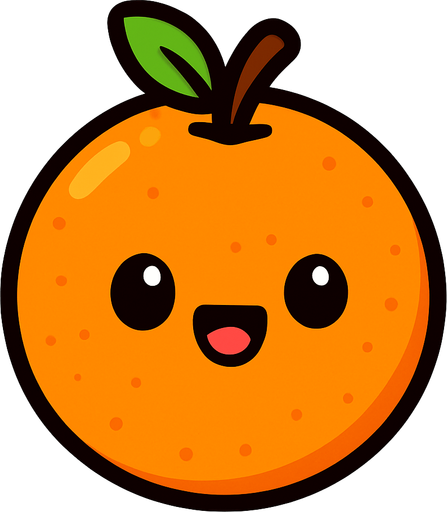 Orange with cute face.
In-Game asset.  2d.  High contrast.  No shadows