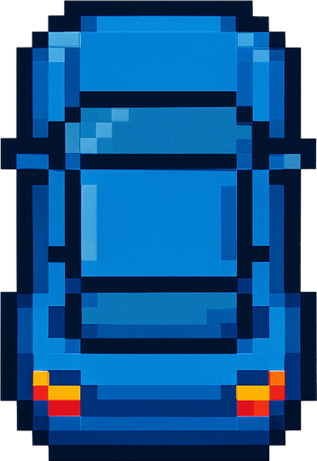 Draw 2d pixel car top view Blue.
In-Game asset.  2d.  High contrast.  No shadows