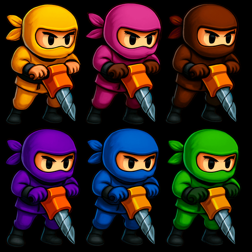Same images of ninjas characters with digg machine but showing both legs. HD color