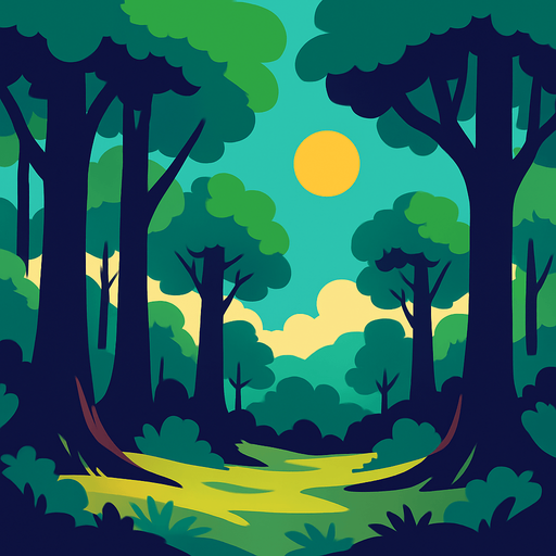 Fond d'écran forêt.
In-Game asset.  2d.  High contrast.  No shadows