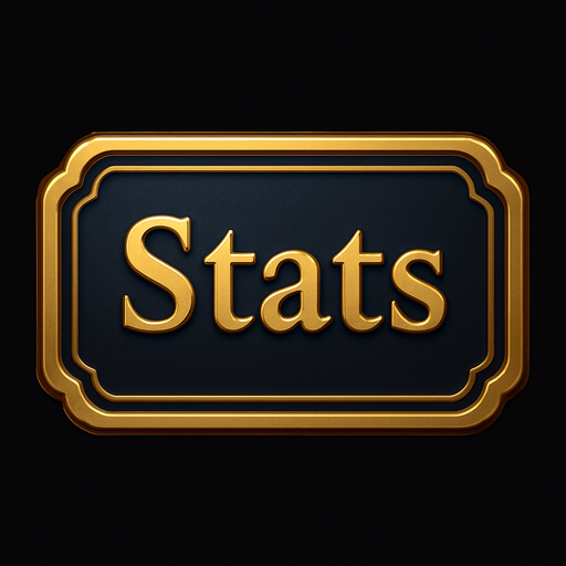 Crea un asset visual para un botón de interfaz de usuario que diga 'Stats' en ingles.

Objetivo: Proporcionar un botón claro y atractivo para acceder a las estadísticas del jugador.

Diseño:

Forma: Un botón con bordes suaves o ligeramente redondeados, o una forma que sugiera una plaqueta o emblema de lujo.

Texto: La palabra 'Estadísticas' en una tipografía elegante, clara y legible. El texto debe ser prominente y centrado en el botón.

Color Base: Un fondo que sea consistente con la interfaz de tu casino, como un azul profundo, púrpura oscuro, negro carbón o un color metálico bruñido.

Color del Texto/Borde: Dorado brillante, plateado pulido o bronce con un acabado metálico y reflejos sutiles..
In-Game asset.  2d.  High contrast.  No shadows