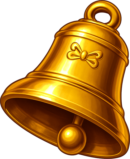 Crea un asset para el símbolo 'D' de Megaways: una Campana Dorada.
Una campana clásica de tragamonedas, pero con un acabado dorado metálico y pulido. Debe tener un brillo sutil y un diseño elegante. Puede tener un pequeño lazo o detalles decorativos. Estilo de casino tradicional y lujoso. Fondo transparente. Símbolo de ganancias (25x).
In-Game asset.  2d.  High contrast.  No shadows