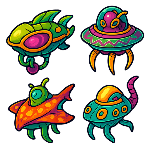 Alien Airships, HD colors.
In-Game asset.  2d.  High contrast.  No shadows