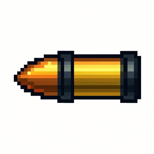 Minigun bullet pixel.
In-Game asset.  2d.  High contrast.  No shadows