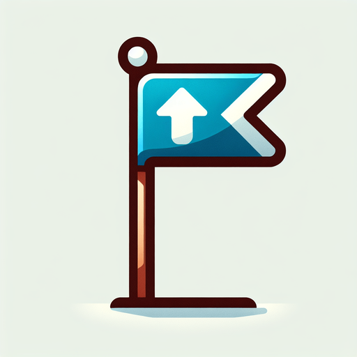 Drapeau de golf avec un flèche vers le haut.
Single Game Texture. In-Game asset. 2d. Blank background. High contrast. No shadows.