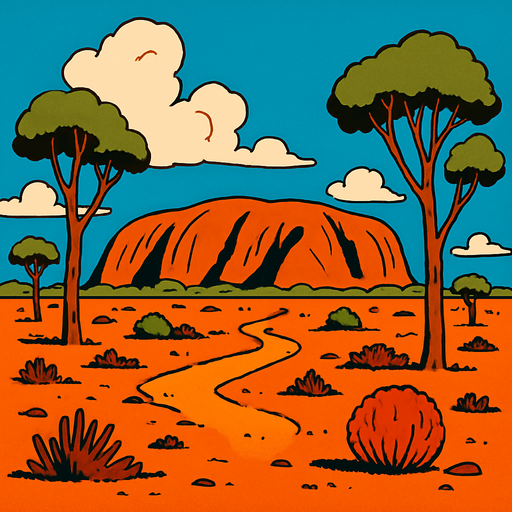 australia desert ghibli style
In-Game asset.  2d.  High contrast.  No shadows
