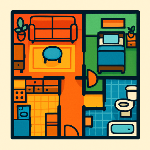 ev ama kuş bakışı.
In-Game asset.  2d.  High contrast.  No shadows