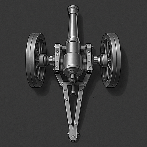 military, cannon, top view. realistic silver color..
In-Game asset.  2d.  High contrast.  No shadows