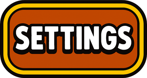 settings button for video game have a text.
In-Game asset.  2d.  High contrast.  No shadows
