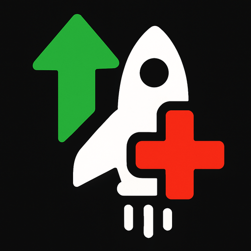 Symbol for spaceship health increase with green arrow pointing up and red plus.
In-Game asset.  2d.  High contrast.  No shadows