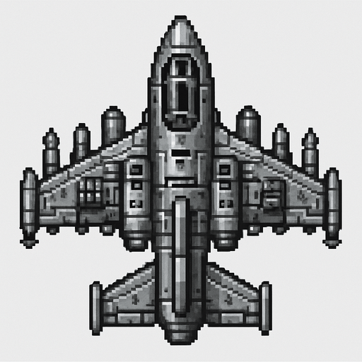 gri 2d piksel yüksek techizatlı uçak.
In-Game asset.  2d.  High contrast.  No shadows