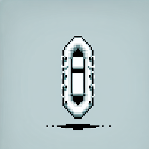 white olympic raft seen directly from above. bird-eye view. pixelated..
Single Game Texture. In-Game asset. 2d. Blank background. High contrast. No shadows.