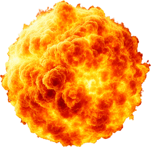 ball fire after explotion.
Single Game Texture.  In-Game asset.  2d.  Blank background.  High contrast.  No shadows