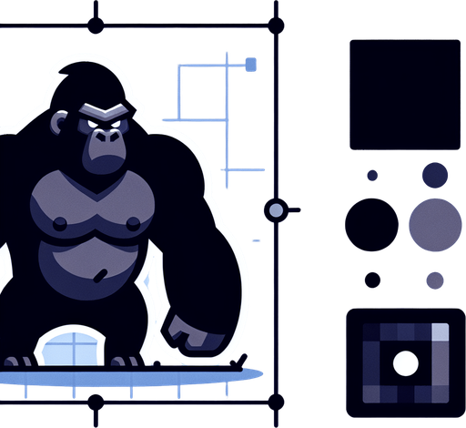 Gorilla.
Single Game Texture.  In-Game asset.  Blank background.  High contrast.  No shadows. 2d