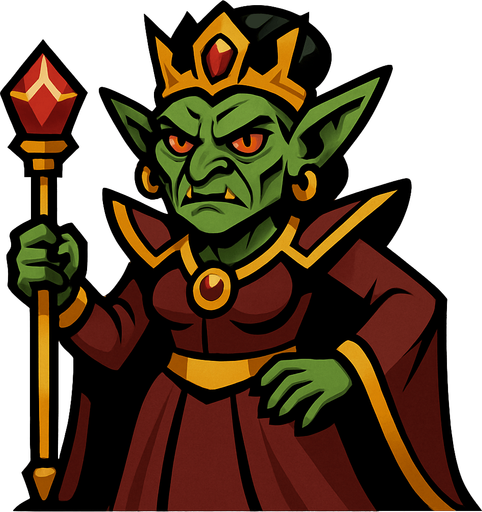 kadın goblin imparatoru.
In-Game asset.  2d.  High contrast.  No shadows