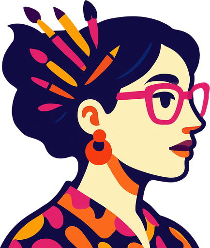 a creative woman profile photo.
In-Game asset.  2d.  High contrast.  No shadows
