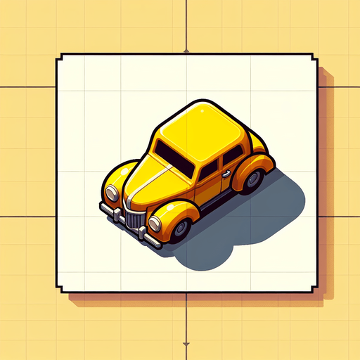 yellow car upper view design as in cartoons.
Single Game Texture. In-Game asset. 2d. Blank background. High contrast. No shadows.