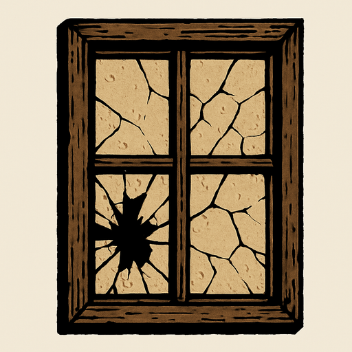 çamı kırılmış olarak gözüken eski vintage pencere.
In-Game asset.  2d.  High contrast.  No shadows