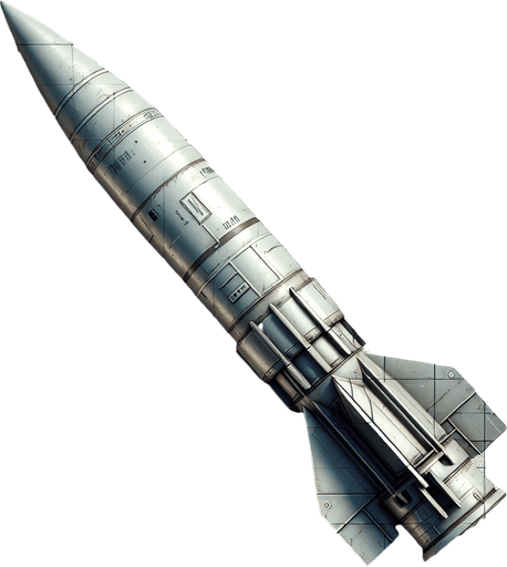 A small real  missile 2d view
View of whole body vertically.
Single Game Texture. In-Game asset. 2d. Blank background. High contrast. No shadows.