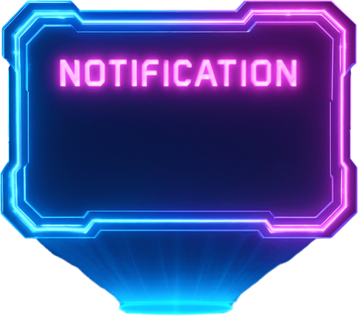 neon cyberpunk glowing empty notification text window overlay blue pink futuristic videogame 3d hologram Projection
