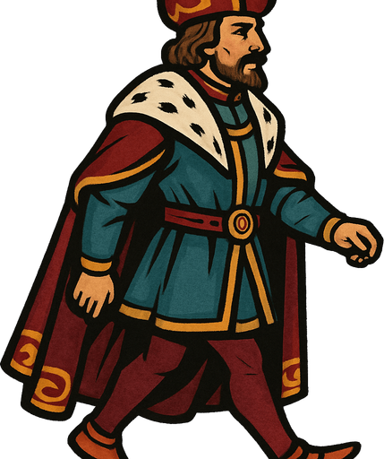 bir orta çağ şehrinin soylu dükü görünümünde yap orta yaşlarda sağdan solda yürür gibi.
In-Game asset.  2d.  High contrast.  No shadows