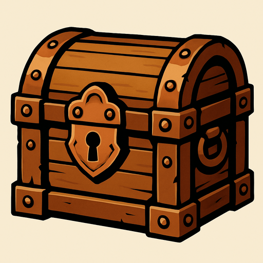 a medieval chest.
In-Game asset.  2d.  High contrast.  No shadows