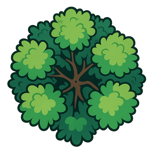 top-down angle of a tree.
In-Game asset.  2d.  High contrast.  No shadows