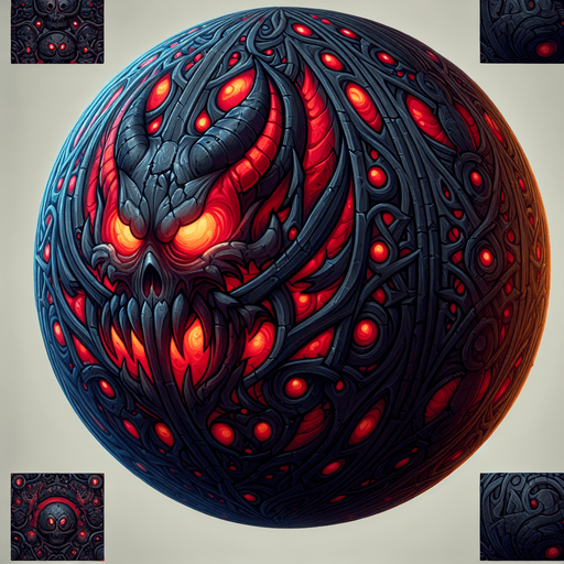 Esfera demoniaca.
Single Game Texture.  In-Game asset.  2d.  Blank background.  High contrast.  No shadows