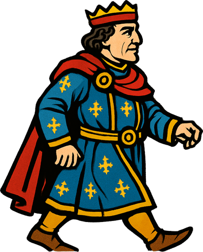 bir orta çağ şehrinin soylu dükü görünümünde yap orta yaşlarda sağdan solda yürür gibi.
In-Game asset.  2d.  High contrast.  No shadows