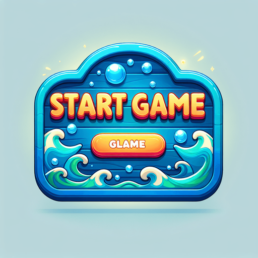 Game start sign. cartoon, shiny, underwater theme. "START GAME".
Single Game Texture. In-Game asset. 2d. Blank background. High contrast. No shadows.
