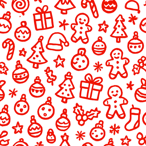 Red Christmas Doodle Seamless Pattern.
In-Game asset.  2d.  High contrast.  No shadows