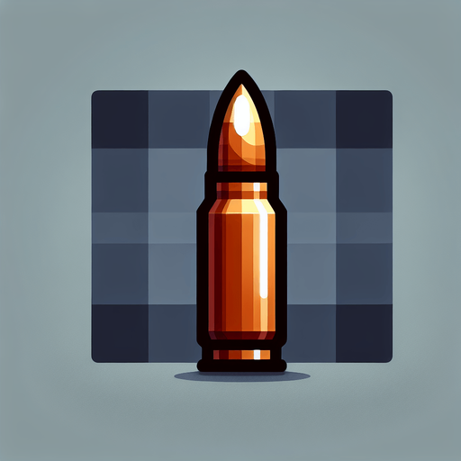 Bullet.
Single Game Texture. In-Game asset. 2d. Blank background. High contrast. No shadows.